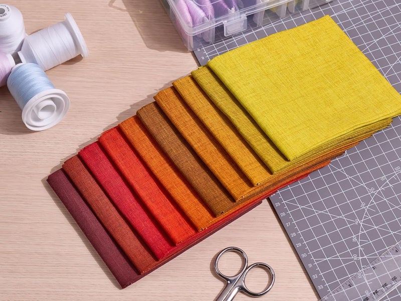 craftido - 11 Options Solids with Tweed Tonals - Assorted Color Cotton Quilting Fabric Bundles 10pcs Fat Quarters 18"x21" - Medium Weight 5.2oz - for Quilting, Sewing and Crafts - Autumn Hues - Image 5